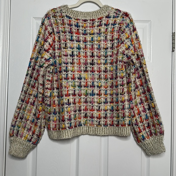 ANDREW MARC NY multi-color chunky knit shimmer tinsel sweater L - Picture 10 of 10